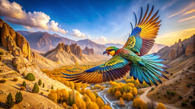 Huma Bird Iran: Overseas Flight, High-Resolution Photography, Detailed Feathers, Persian Wildlife, Exotic Bird