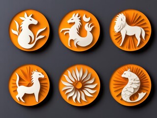 Fototapeta premium The 12 zodiac animals encased in individual glowing papercut panels for a cohesive Lunar New Year set