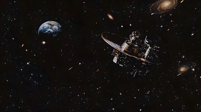 Voyager spacecraft exploring the vastness of space, symbolizing human curiosity and the quest for knowledge beyond our planet.