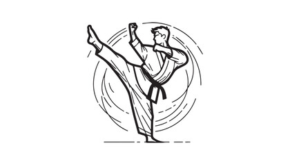 Continuous one single minimal line drawing karate
