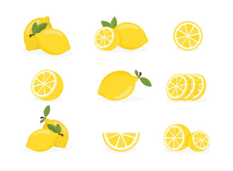 Set of fresh lemon fruit, vector illustration collection. lemon icon illustration isolated on white background.
