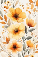 Warm floral pattern with yellow blooms and leaves