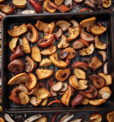 Fototapeta premium Grease stained grill tray with burnt food scraps , oily, dirty