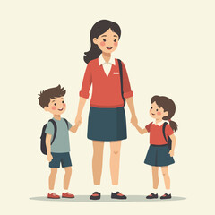 Students going school illustration vector design, Children getting ready for school vector design