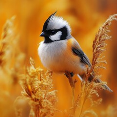 Obraz premium Humorous bearded bird, yellow reeds.