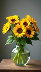 Heart-shaped arrangement of sunflowers and daisies in a vase, arrangement, vases