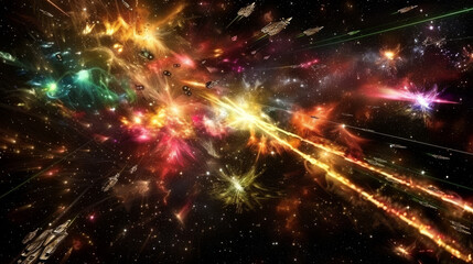 Fototapeta premium The image could be named: Rocket launch at night with fireworks and stars in a festive winter sky