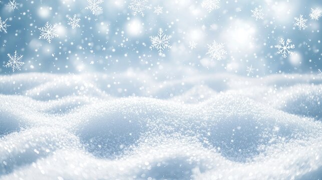 2w A peaceful winter scene with white snow covering the ground, and gentle snowflakes falling from the sky. Soft lighting, serene atmosphere, 