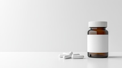 Simple Brown Bottle with White Lid and Blank Label on a Table