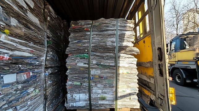 Recycled Cardboard Pallets Loaded onto a Truck for Transport. AI Generated