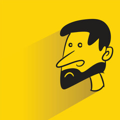 comic beard man face character with shadow on yellow background