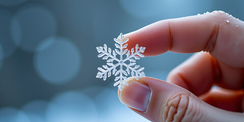 Close-Up of Hand Holding Snowflake - Detailed and delicate. backdrop background digital art crisp oilpinting minimalist sharp details funny background copyspace