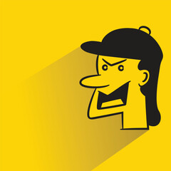 angry face icon with shadow on yellow background