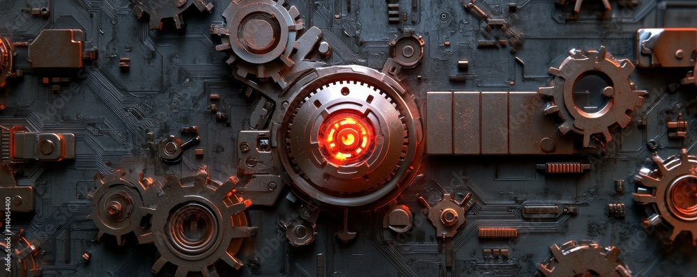 Poster digital gears signature on the cpu. innovation, technology and development.