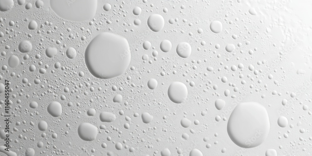 Poster Surface of zero-gravity water droplets creating a mesmerizing texture against a soft background in versatile shades