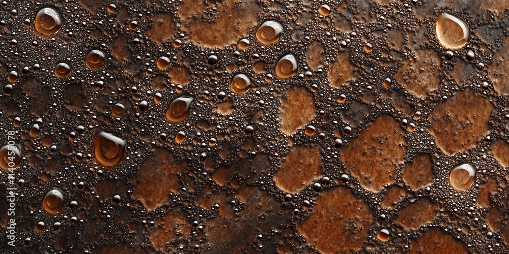Poster unique zero-gravity water droplets texture creating an intriguing pattern on a dark surface