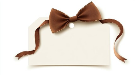 Brown Ribbon Bow on White Tag