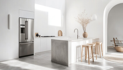 sleek Nordic kitchen featuring minimalist cabinetry and natural elements
