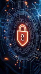 Fototapeta premium Digital Security Concept with Abstract Technology Background Featuring a Lock Icon and Circuit Patterns Representing Cyber Protection and Data Safety