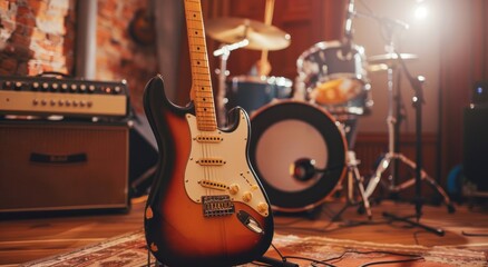 Electric Guitar In A Music Studio Setting