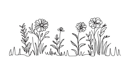Continuous one single minimal line drawing flower
