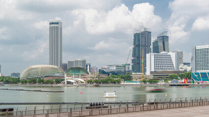 Fototapeta premium Skyline with skyscrapers of Marina Bay timelapse hyperlapse.