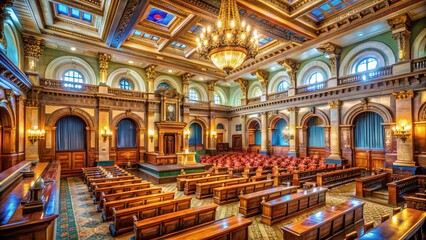 Obraz premium Kansas State Capitol Senate Chamber: Architectural Photography, Statehouse Interior, Legislative Building, Government Building, Kansas Architecture