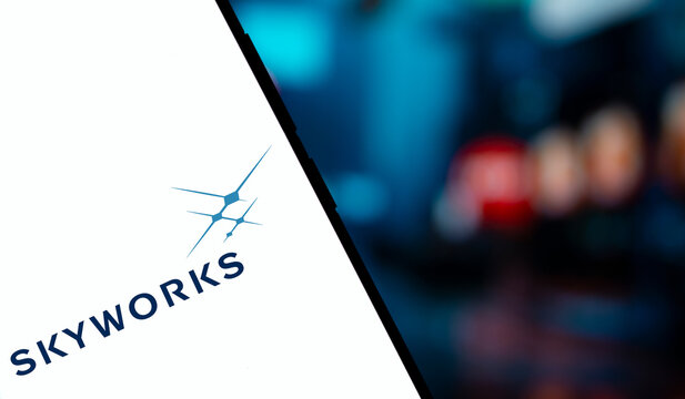 Dhaka, Bangladesh- 17 Dec 2024: skyworks logo is displayed on smartphone. Skyworks Solutions Inc is an American semiconductor company.