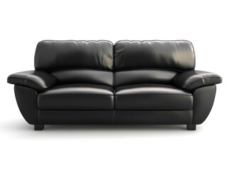 Fototapeta premium Black leather sofa set in a modern living room with minimalistic decor