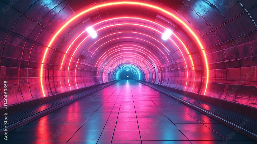 Poster futuristic neon illuminated tunnel with vibrant colors and sci-fi atmospheric lighting : generative 