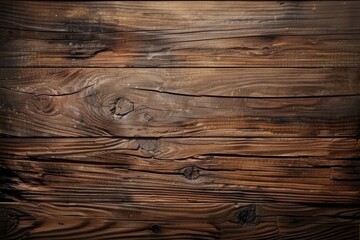 Fototapeta premium Vista de arriba de una mesa de madera antigua, con vetas y texturas de madera visibles.