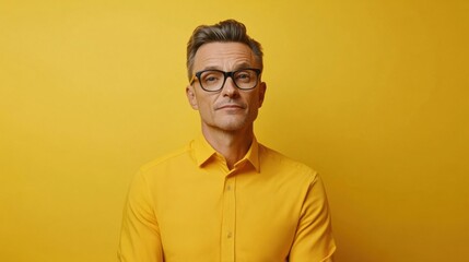 Obraz premium a man in a yellow shirt and glasses