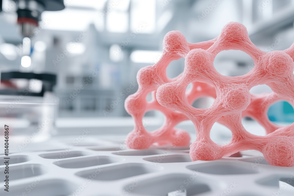 Poster bioprinting innovation in a sterile laboratory, advanced technology for creating intricate cellular 