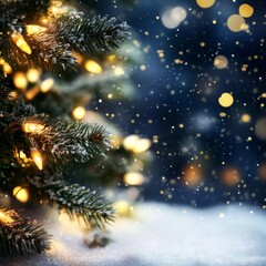 ðŸŽ„âœ¨ Christmas tree with New Year lights & garland on winter background