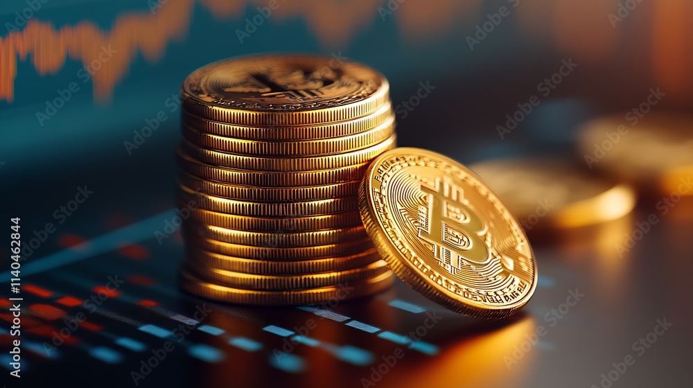 Poster Bitcoin Cryptocurrency Coins on Stock Market Trading Chart Background : Generative AI