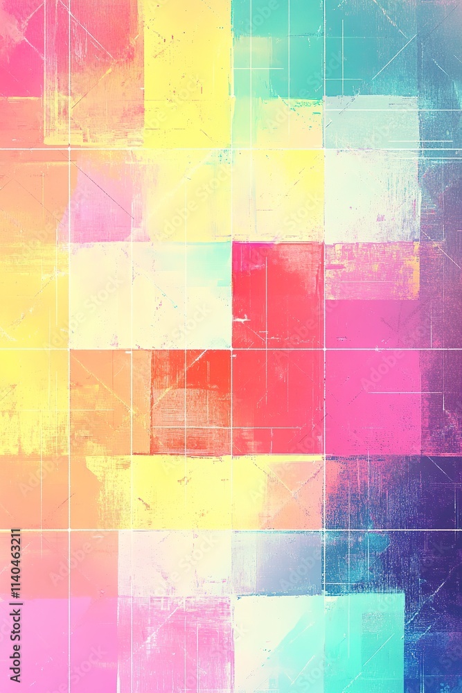 Poster bright abstract squares in a colorful mosaic pattern.