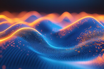 Blue and orange digital wave pattern with glowing dots