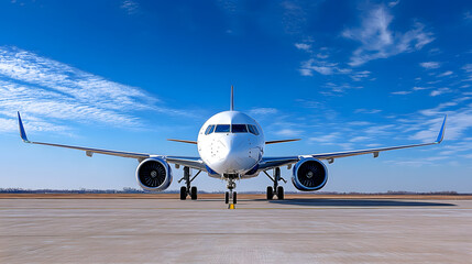 A white airplane is flying through a cloudy sky. The clouds are white and fluffy, and the sky is blue. The airplane is the main focus of the image, and it is soaring through the sky with ease