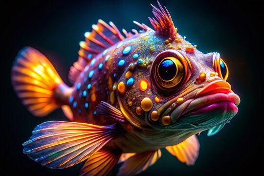 Lantern Fish Food Photography: Underwater Glow, Bioluminescent Deep Sea Cuisine, Seafood Imagery