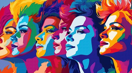 Naklejka premium Vibrant Pop Art Women Faces, LGBTQ Concept