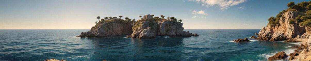 panoramic view of a rocky islet overlooking the Mediterranean Sea, rocky, Mediterranean