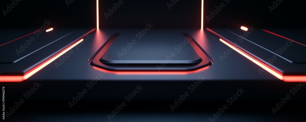 Poster black, tech background with a geometric structure. dark, minimal design with simple futuristic forms