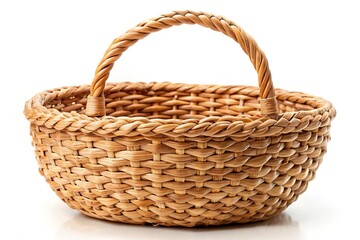 Straw picnic basket with handle isolated on white background