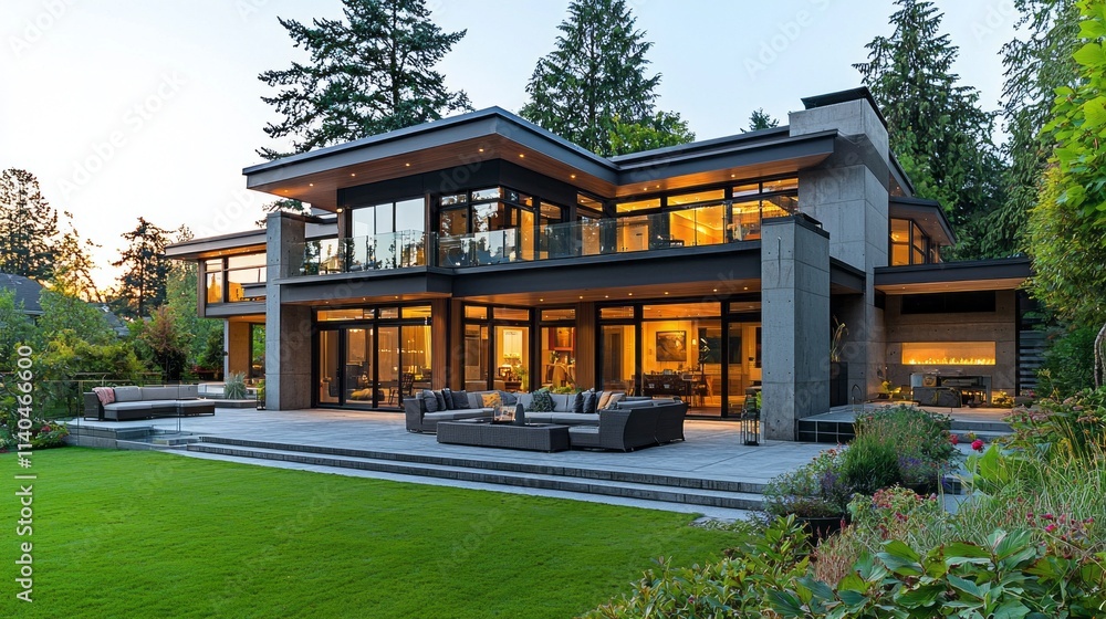 Poster a large house with a large lawn and a pool