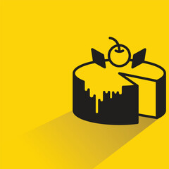 cake with shadow on yellow background