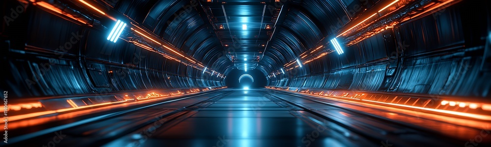 Leinwandbilder high-tech sci-fi corridor with dynamic blue orange lighting elements : generative ai