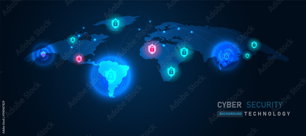 Aufkleber globally interconnected cyber world adorned with vibrant shields symbolizing robust security systems