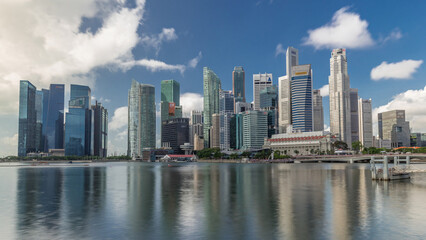 Business Financial Downtown City and Skyscrapers Tower Building at Marina Bay timelapse hyperlapse, Singapore,