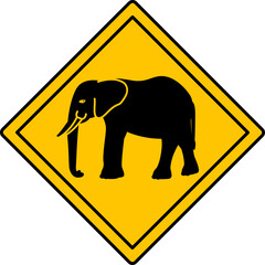 Yellow Road Sign Elephant. Vector Icon. Road Sign Warning about Crossing the Road by Animals. Sticker for Zoo