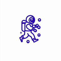 Obraz premium minimalist vector illustration of astronaut floating in space for logo, purple color on white background
